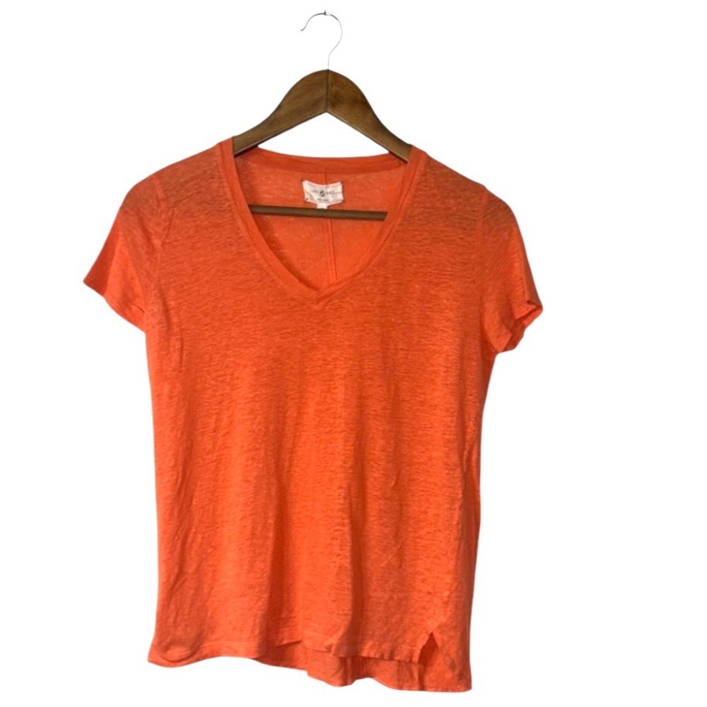Lou & Grey Orange 100% Linen Short Sleeve Tee Shirt Comfort Basic T Size XS - Picture 1 of 4